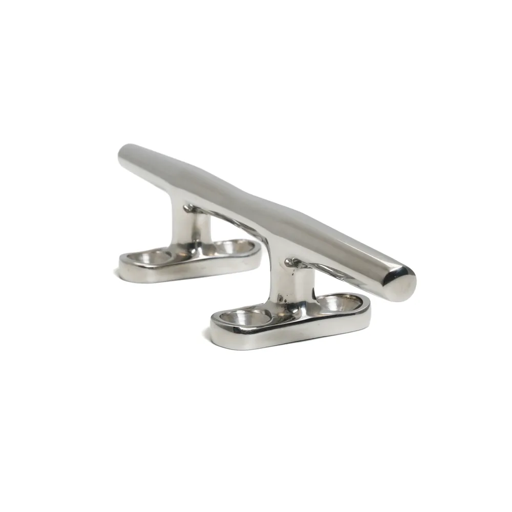 Polished stainless steel boat cleat used for marine dock hardware
